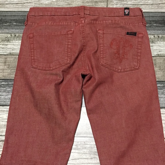 7 For All Mankind Carol Emilio Pucci Jeans Women 27 Red (Inseam 33) Straight K3 - Picture 9 of 13
